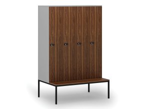 drevena satni skrinka s lavickou 4 oddily 1871 x 1200 x 500 800 mm mechanicky kodovy zamek seda orech 76693