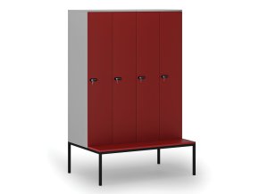 drevena satni skrinka s lavickou 4 oddily 1871 x 1200 x 500 800 mm mechanicky kodovy zamek seda cervena 76701