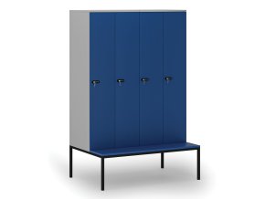 drevena satni skrinka s lavickou 4 oddily 1871 x 1200 x 500 800 mm mechanicky kodovy zamek seda modra 76702