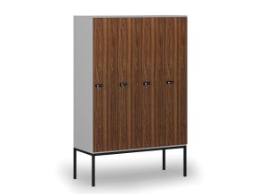 drevena satni skrinka s podnozi 4 oddily 1871 x 1200 x 500 mm mechanicky kodovy zamek seda orech 76806