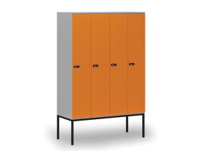 drevena satni skrinka s podnozi 4 oddily 1871 x 1200 x 500 mm mechanicky kodovy zamek seda oranzova 76807