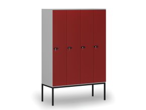 drevena satni skrinka s podnozi 4 oddily 1871 x 1200 x 500 mm mechanicky kodovy zamek seda cervena 76809