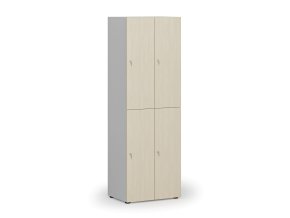 Dřevěná šatní skříňka s úložnými boxy, 4 boxy, cylindrický zámek, šedá/bříza