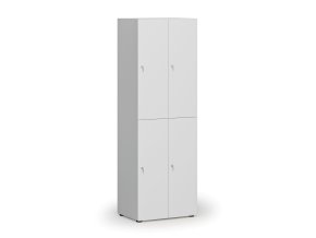 Dřevěná šatní skříňka s úložnými boxy, 4 boxy, cylindrický zámek, šedá/bílá