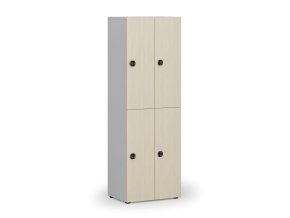 Dřevěná šatní skříňka s úložnými boxy, 4 boxy, kódový zámek, šedá/bříza
