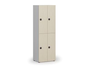Dřevěná šatní skříňka s úložnými boxy, 4 boxy, RFID zámek, šedá/bříza