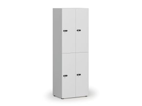 Dřevěná šatní skříňka s úložnými boxy, 4 boxy, mechanický kódový zámek, šedá/bílá
