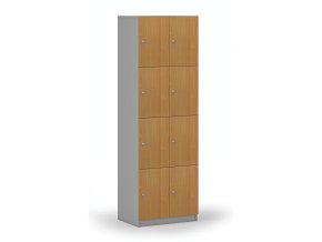 Dřevěná šatní skříňka s úložnými boxy, 8 boxů, cylindrický zámek, šedá/buk