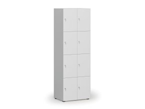 Dřevěná šatní skříňka s úložnými boxy, 8 boxů, cylindrický zámek, šedá/bílá