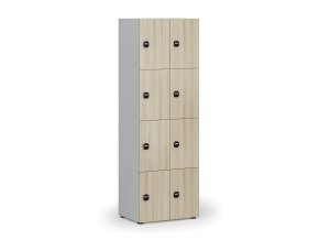 Dřevěná šatní skříňka s úložnými boxy, 8 boxů, RFID zámek, šedá/dub přírodní