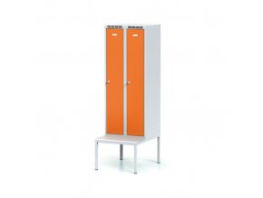 Šatní skříňka s lavičkou, 2-dveřová, oranžové dveře, cylindrický zámek