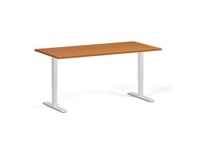 Výškově nastavitelný stůl, 160x80 cm, 1 motor, bílá podnož, třešeň