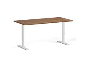 Výškově nastavitelný stůl, 160x80 cm, 1 motor, bílá podnož, ořech