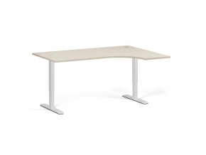 Rohový výškově nastavitelný stůl, 160x120 cm, 1 motor, L/P, bílá podnož, bříza
