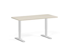 Výškově nastavitelný stůl, 160x80 cm, 1 motor, zaoblené rohy, bílá podnož, bříza