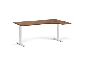 Rohový výškově nastavitelný stůl, 180x120 cm, 1 motor, L/P, bílá podnož, ořech