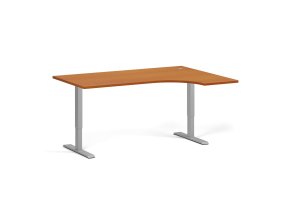 Rohový výškově nastavitelný stůl, 160x120 cm, 1 motor, L/P, šedá podnož, třešeň