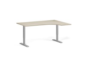 Rohový výškově nastavitelný stůl, 160x120 cm, 1 motor, L/P, šedá podnož, dub přírodní