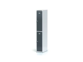 kovova satni skrinka s uloznymi boxy 2 boxy 1800 x 300 x 500 mm cylindricky zamek tmave sede dvere 12778