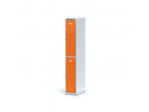 Kovová šatní skříňka s úložnými boxy, 2 boxy, oranžové dveře, cylindrický zámek