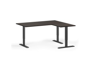 Rohový výškově nastavitelný stůl, 160x140 cm, 3 motory, L/P, černá podnož, wenge