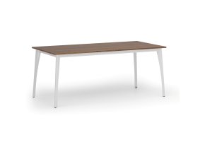 Jednací kancelářský stůl PRIMO OMEGA, 180x90 cm, bílá podnož, ořech
