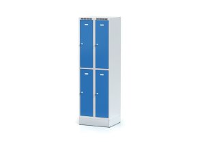 kovova satni skrinka s uloznymi boxy na soklu 4 boxy 1920 x 600 x 500 mm otocny zamek modre dvere 11251