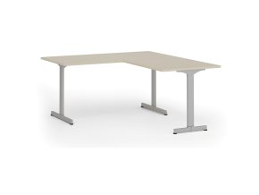 Rohový kancelářský stůl PRIMO BETA L, 160x180 cm, L/P, šedá podnož, bříza