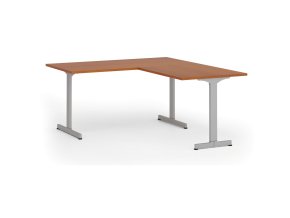 Rohový kancelářský stůl PRIMO BETA L, 160x180 cm, L/P, šedá podnož, třešeň