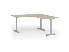 Rohový kancelářský stůl PRIMO BETA L, 160x180 cm, L/P, šedá podnož, dub přírodní