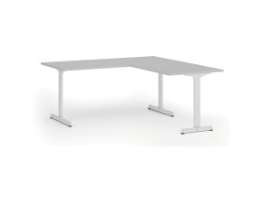 Rohový kancelářský stůl PRIMO BETA L, 180x180 cm, L/P, bílá podnož, šedá