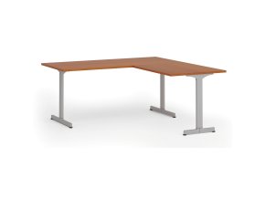 Rohový kancelářský stůl PRIMO BETA L, 180x180 cm, L/P, šedá podnož, třešeň