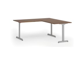 Rohový kancelářský stůl PRIMO BETA L, 180x180 cm, L/P, šedá podnož, ořech