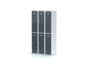 kovova satni skrinka s uloznymi boxy 6 boxu 1800 x 900 x 500 mm cylindricky zamek tmave sede dvere 12779