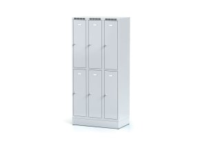 kovova satni skrinka s uloznymi boxy na soklu 6 boxu 1920 x 900 x 500 mm cylindricky zamek sede dvere 11266
