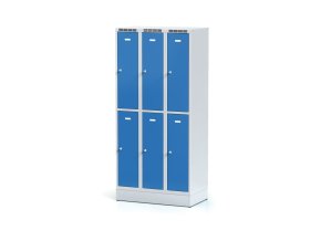 kovova satni skrinka s uloznymi boxy na soklu 6 boxu 1920 x 900 x 500 mm cylindricky zamek modre dvere 11268