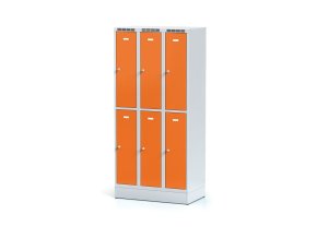 kovova satni skrinka s uloznymi boxy na soklu 6 boxu 1920 x 900 x 500 mm cylindricky zamek oranzove dvere 11270