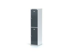 Šatní skříňka s úložnými boxy, 2 boxy, 1800 x 400 x 500 mm, otočný zámek, tmavě šedé dveře