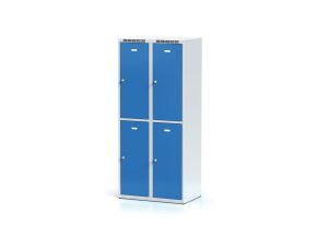 Šatní skříňka s úložnými boxy, 4 boxy, 1800 x 800 x 500 mm, cylindrický zámek, modré dveře