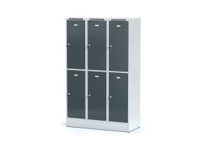 satni skrinka s uloznymi boxy na soklu 6 boxu 1920 x 1200 x 500 mm otocny zamek tmave sede dvere 12724