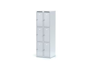 Šatní skříňka s úložnými boxy, 6 boxů, 1800 x 600 x 500 mm, cylindrický zámek, šedé dveře
