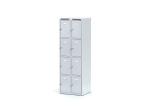 Šatní skříňka s úložnými boxy, 8 boxů, 1800 x 600 x 500 mm, otočný zámek, šedé dveře