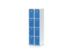 Šatní skříňka s úložnými boxy, 8 boxů, 1800 x 600 x 500 mm, otočný zámek, modré dveře