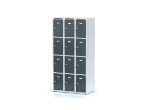 Šatní skříňka s úložnými boxy, 12 boxů, 1800 x 900 x 500 mm, cylindrický zámek, tmavě šedé dveře