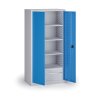 policova dilenska skrin na naradi kovos perforovany panel 4 police 2 zasuvky 950 x 600 x 1950 mm modra 140061