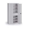 policova dilenska skrin na naradi kovos perforovany panel 5 polic 2 zasuvky 950 x 600 x 1950 mm seda 139707