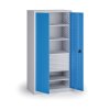 policova dilenska skrin na naradi kovos 4 police 4 zasuvky perforovana 950 x 600 x 1950 mm modra 140075