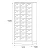 satni skrinka s uloznymi boxy na soklu 30 boxu 1920 x 900 x 500 mm cylindricky zamek cervene dvere 125892