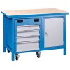 dilensky pracovni stul gd s pojizdnym boxem na naradi 4 zasuvky 1 skrinka 1190 x 600 x 850 mm modra 3438