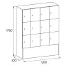 drevena satni skrinka s odkladacimi boxy 12 boxu 1700 x 1200 x 420 mm cylindricky zamek tresen 123392